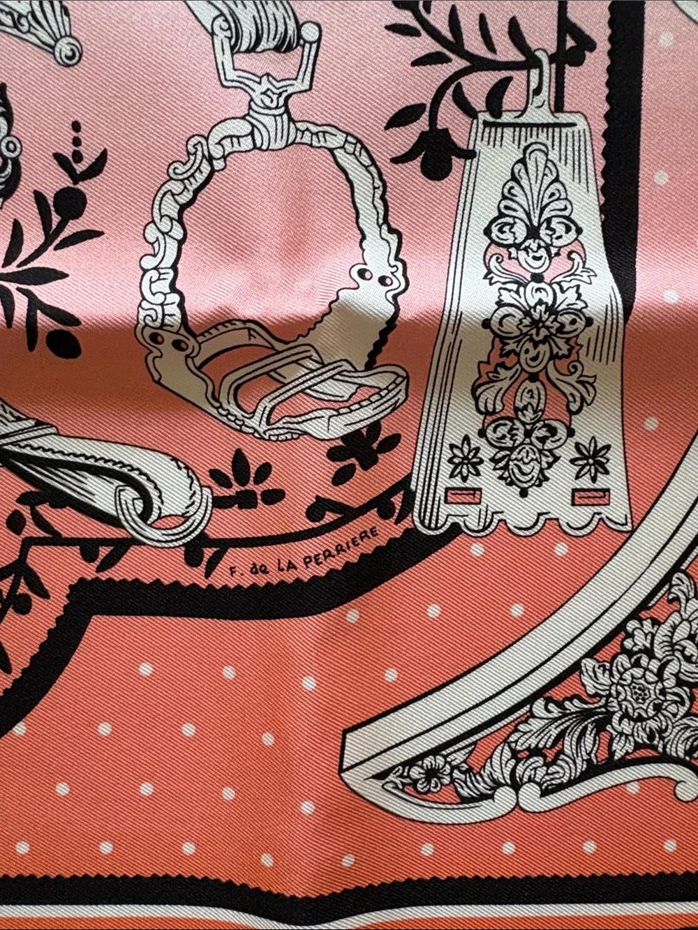 Hermes Pink and Orange Etriers Silk Scarf size 55cm x 55cm